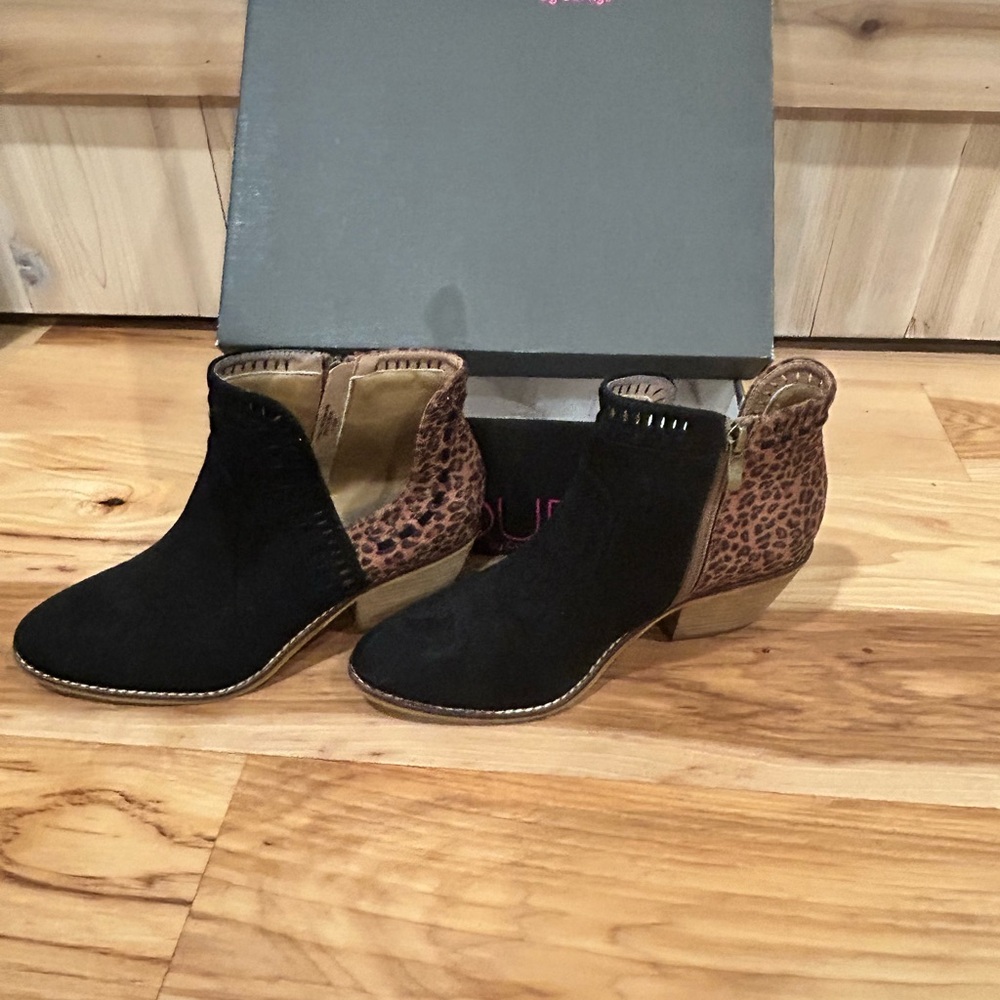 Corkys Black and Leopard Ankle Booties